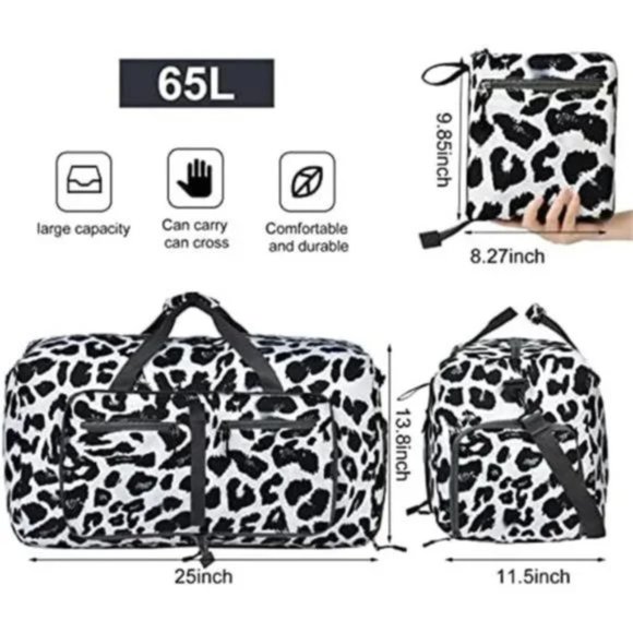 Overnight Bags Waterproof & Tear Resistant Z Black Leopard Print - Picture 2 of 6
